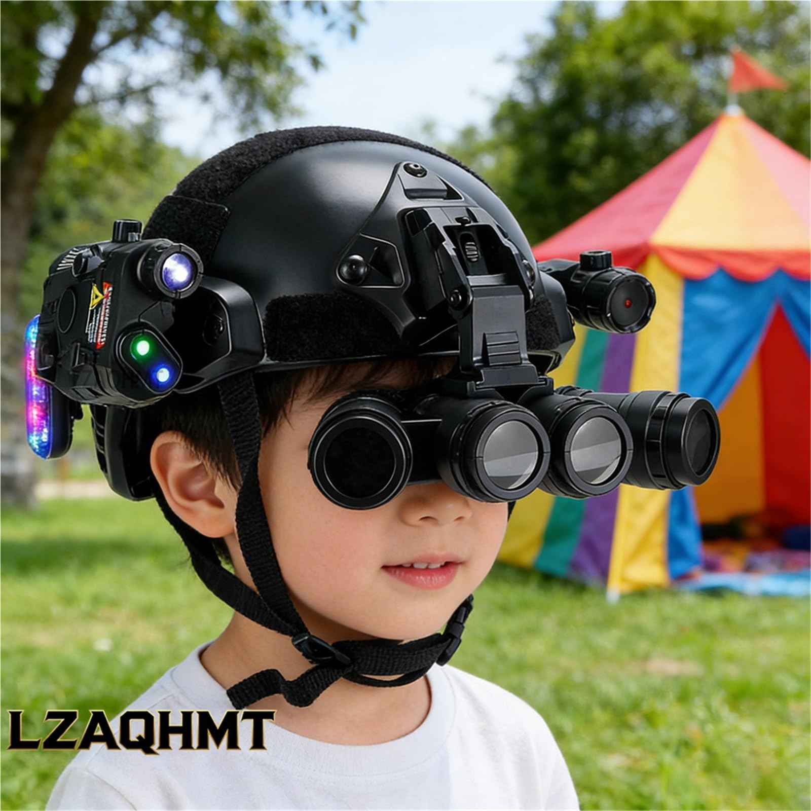 Veloce Tattico Casco Bambini Set Modello Con Visore Notturno Quattro Occhi, Torcia Multifunzionale Casco Softair Bambini for Caccia CS Cosplay Equipaggiamento