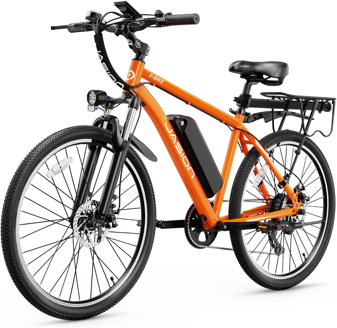 Jasion EB5 Electric Bike for Adults with Peak 750W Brushless Motor, 40Miles 20MPH Commuting Electric Mountain Bike with 360Wh Removable Battery, 7-Speed, 26" Tires and Front Fork Suspension