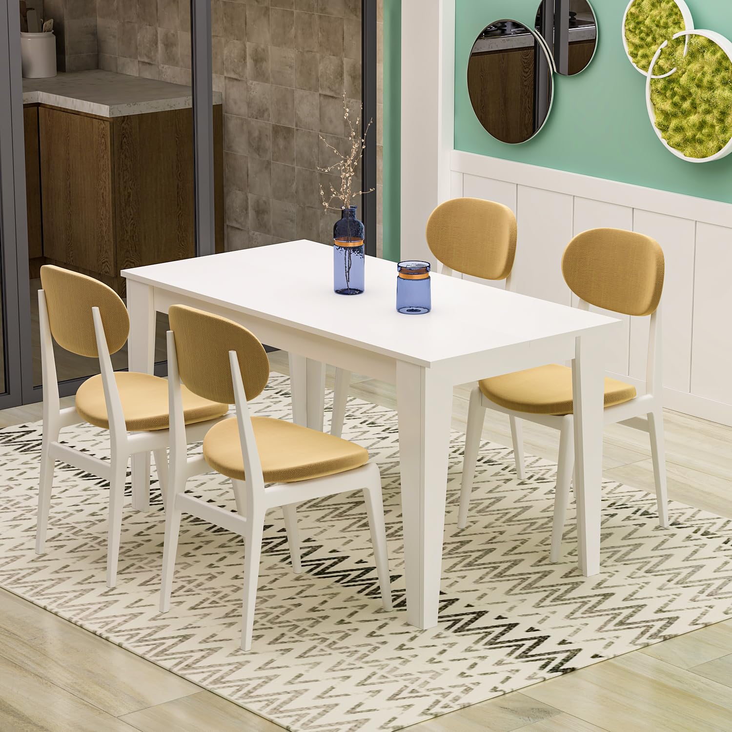 Homidea SHIMAL Tavolo da pranzo per 4 persone - Tavolo da cucina moderno con piano stabile - 120 x 72 x 73,8 cm - Tavolo da sala da pranzo per cucina e soggiorno (bianco)