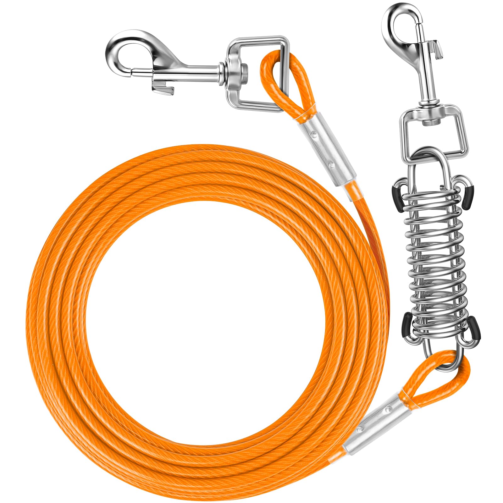 Aystkniet Dog Tie Out Cable 10FT 15FT 20FT 25FT 30FT 40FT 50FT with Shock Absorbing Spring and Swivel Hook, Chew Proof Chain for Outside, Runner Tether Lead for Small Medium Large Dogs (15FT) — image 1