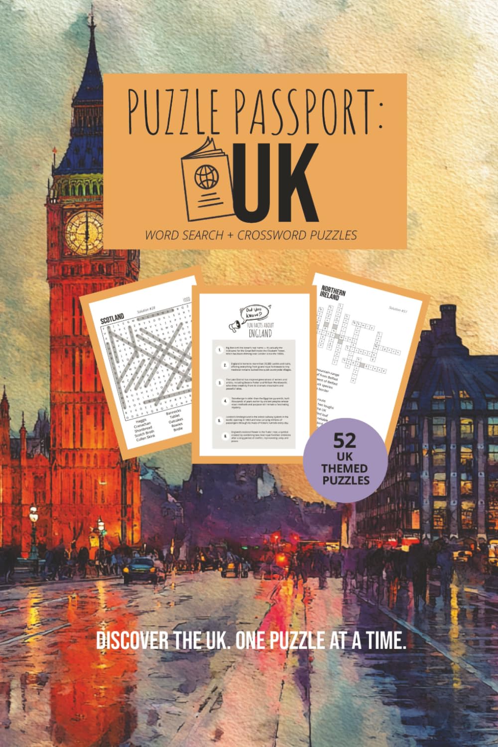 Puzzle Passport UK: A Travel‑Themed Collection of UK Word Searches and Crosswords. Discover UK Landmarks, Culture, and Geography | 6x9 inches, 117 pages | 52 puzzles