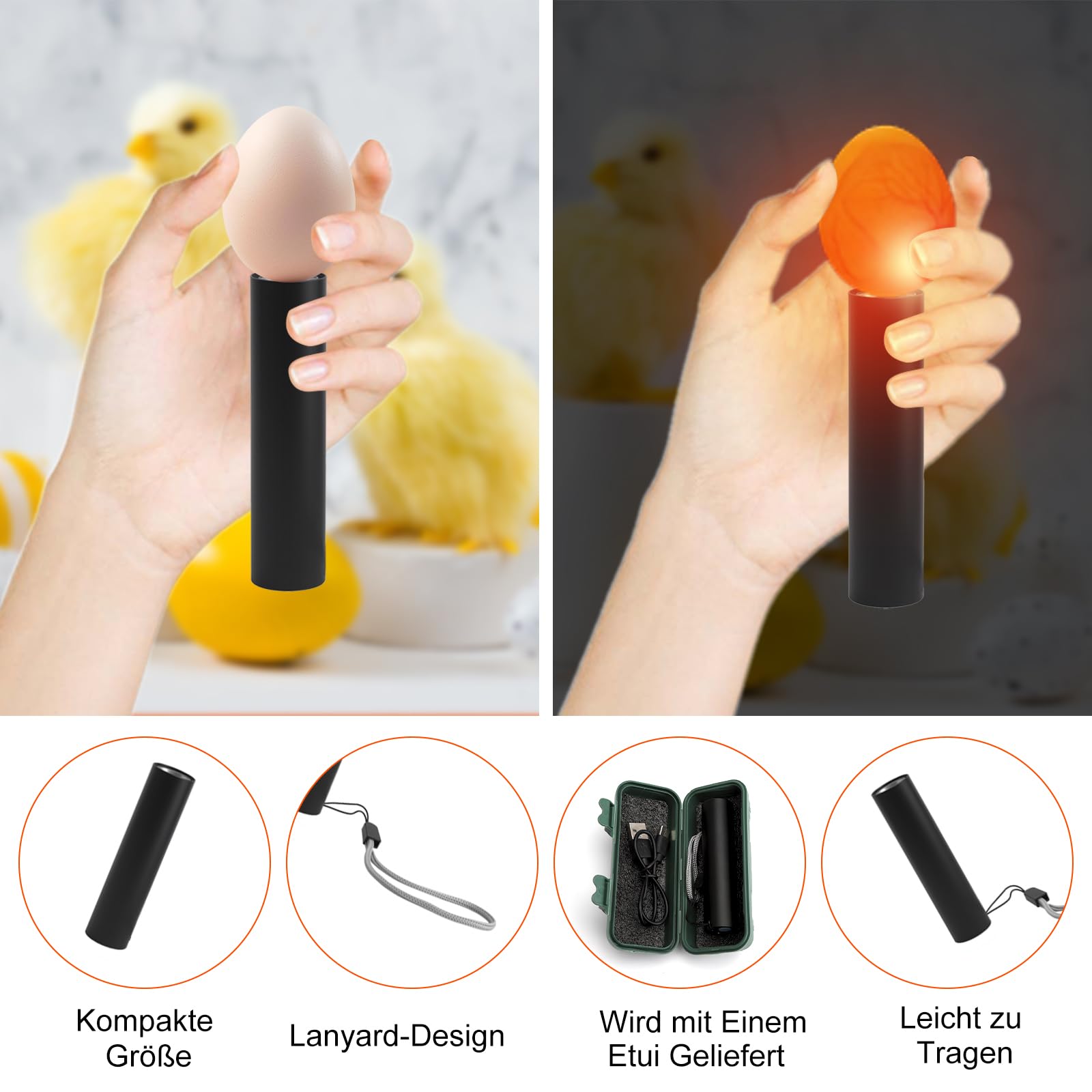 TNSLAND Lampa do jajek kurzych i ciemnych jaj, urządzenie kontrolne LED z 3 trybami świecenia, USB i akumulatorem, akcesoria inkubatora do obserwacji jaj przepiórczych, kurzych i wylęgowych, w