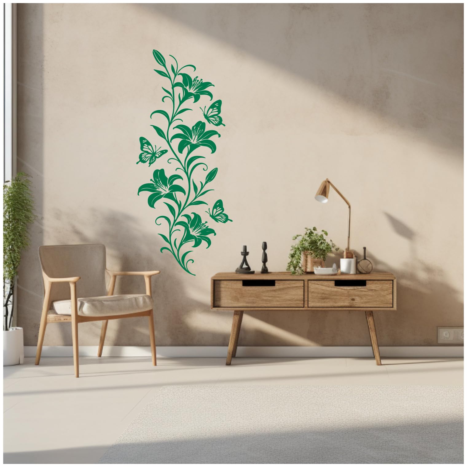 Samunshi® Wandtattoo Lilien Blumenranke mit Schmetterlingen Elegante Blumen Wanddekoration Florales Wandmotiv für Wohnzimmer, Schlafzimmer, Flur und Küche grau 57 x 150cm
