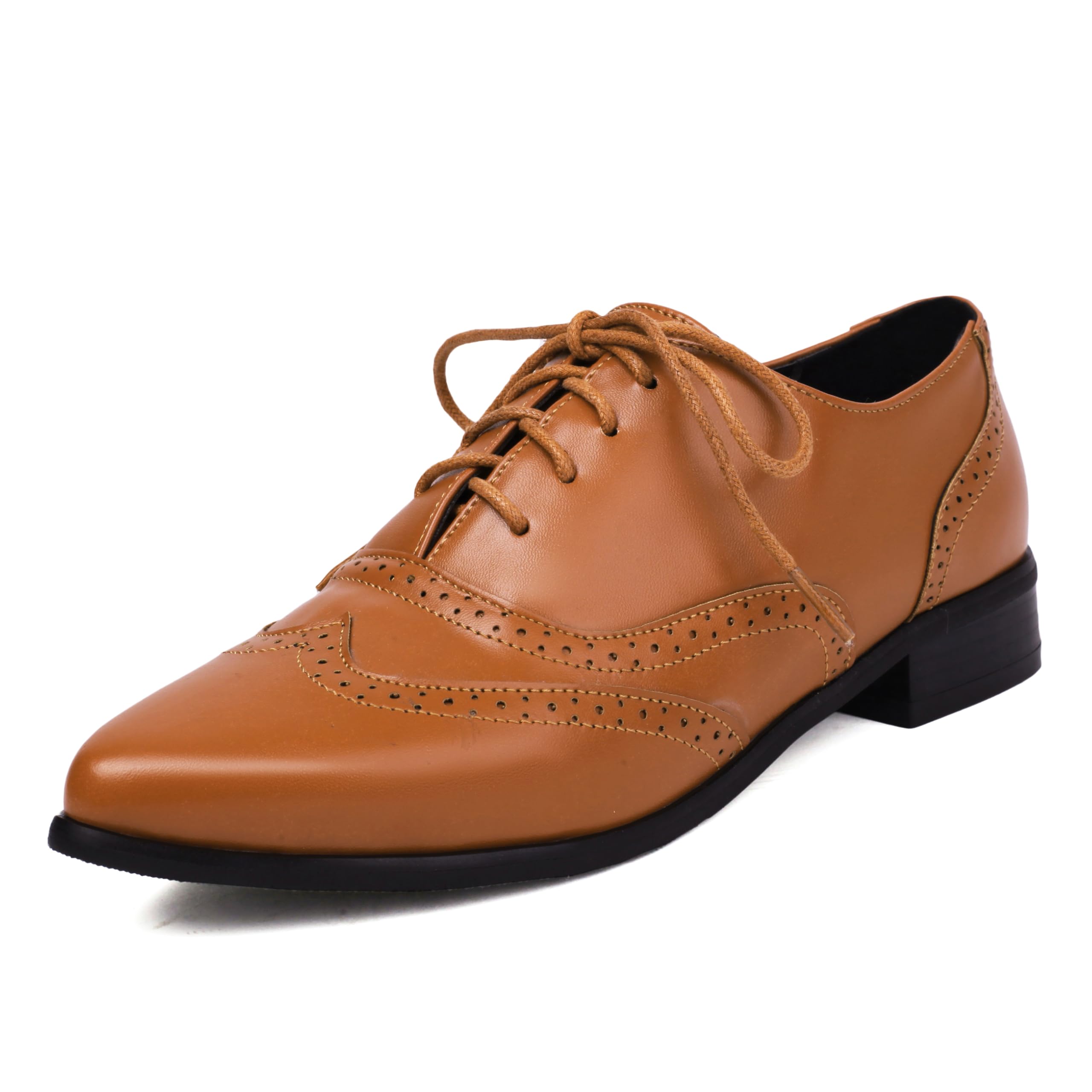 Womens Pointed Toe Oxford Flats Lace Up Brogue Comfort Wingtip Shoes Vintage Dress Low Heel Closed Toe Pumps