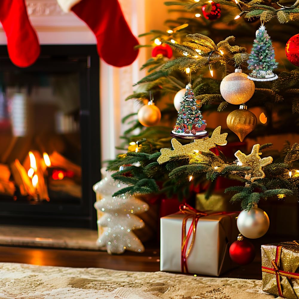Ajuanbazha 8 Piezas Adornos de Navidad Animales en Acrílico 2D, Adornos Búho Árbol de Navideños, Divertidos Colgantes de Animal Decoración para