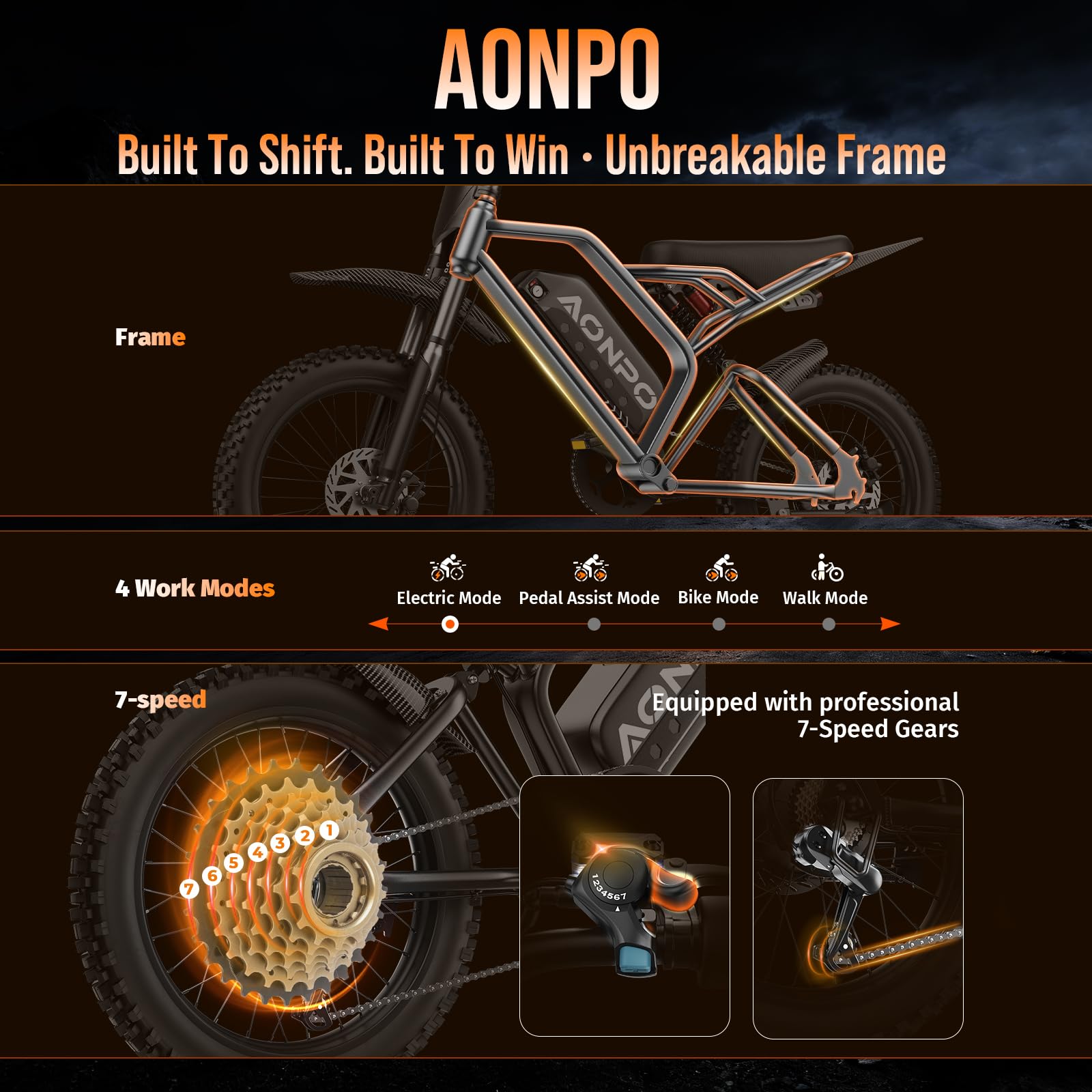 V21 Bici Elettrica, 52V 30Ah Batteria, 180km Autonomia, 17"x 4" Pneumatici Fat Tire All-Terrain 7 Velocità, Sospensione Completa, Freni Idraulici E-Bike per Adulti Fuoristrada Città