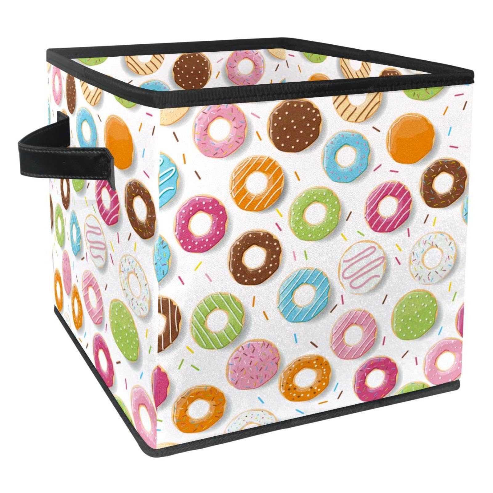 Boîte de rangement pliable beignets colorés cube tissu