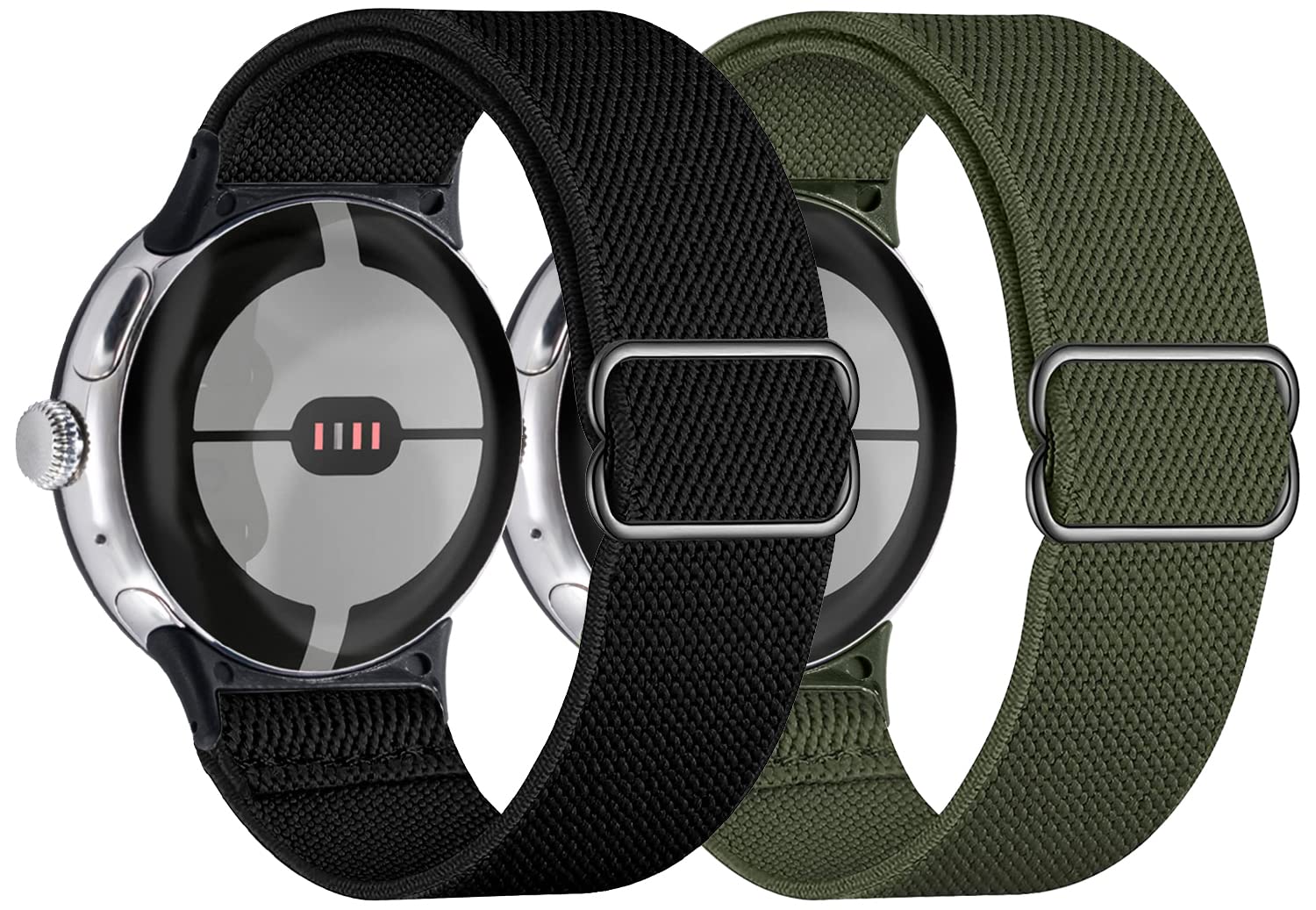 Nigaee 2 Pack Elastic Nylon Straps Compatible with Google Pixel Watch 3/2/1 Strap, Stretchy Adjustable Fabric Breathable Replacement Straps for Women Men