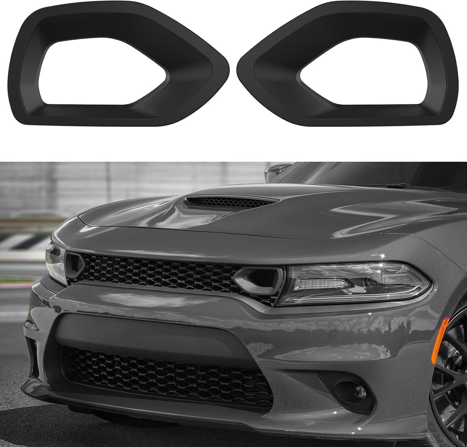 Front Bumper Grille Inserts Mesh Trim Bezel Decor for Dodge Charger R/T Scat Pack 2015-2021 Exterior Accessorie, Black, 2PCS