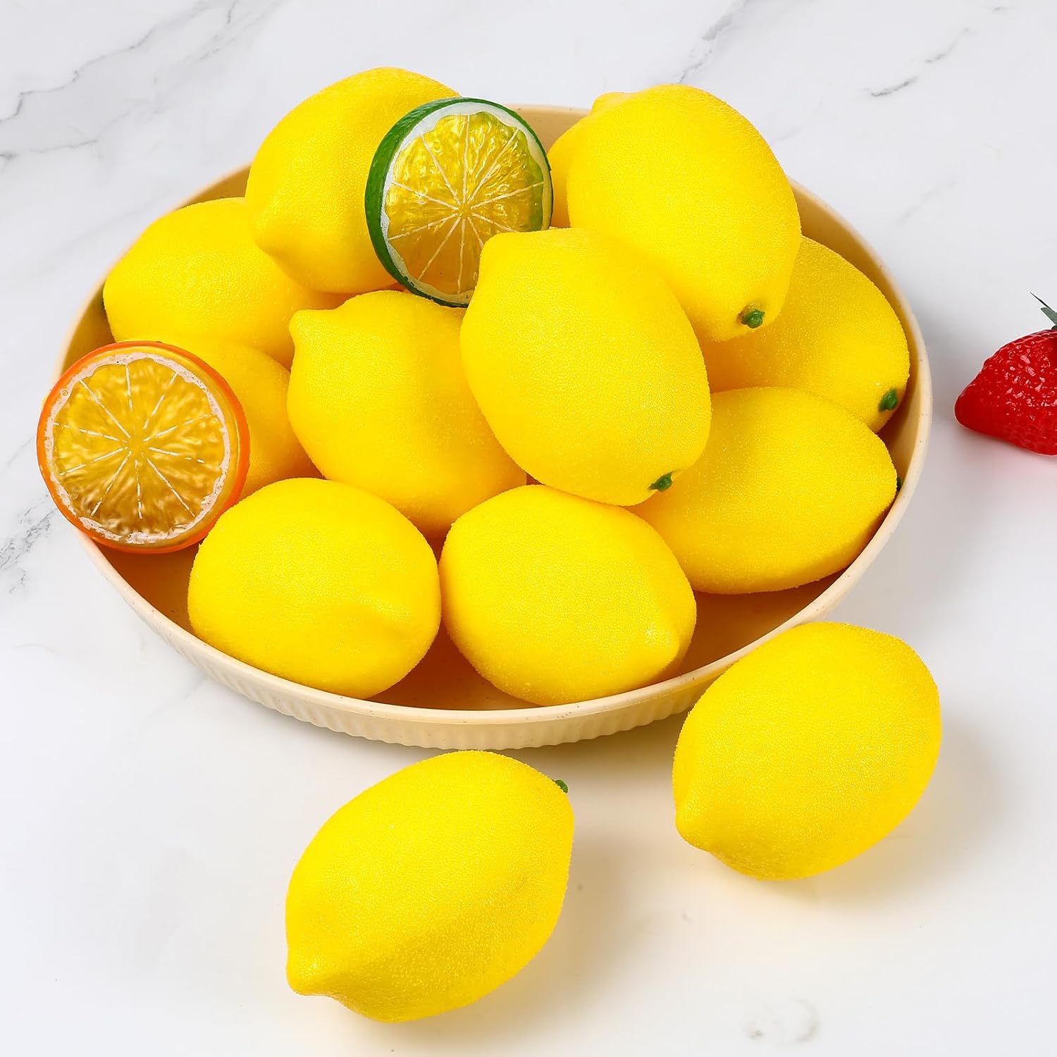 MAQUITA 25 Artificial Lemons Artificial Fruits Fake Lemons Lifelike Lemonade Simulation Party Kitchen Table Summer Decorations Vase Filler Photographic Props