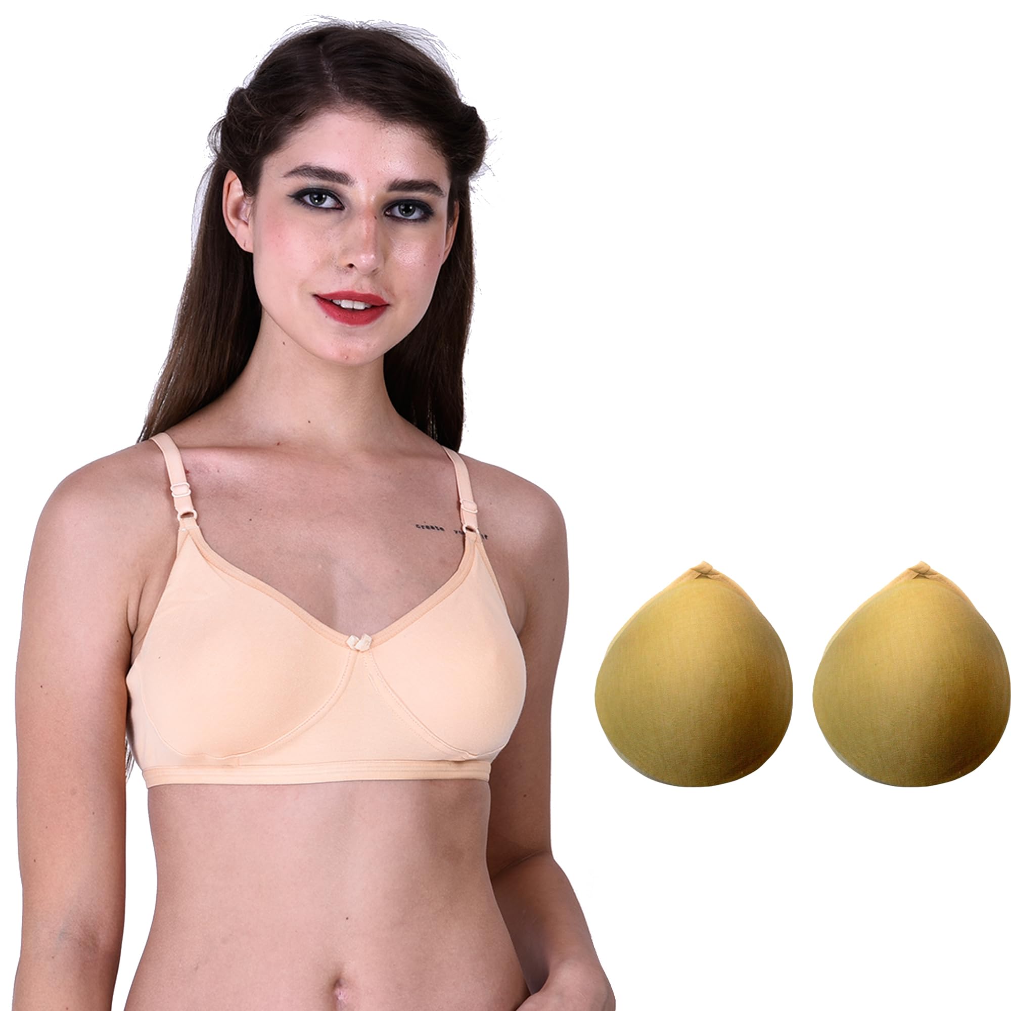 bencomm Mastectomy Cancer Pocket Skin Beige Bra with Two Micro Fiber Filled Adjustable Pads | Cotton Bra - Beige (Skin Color - 40)-picture-50
