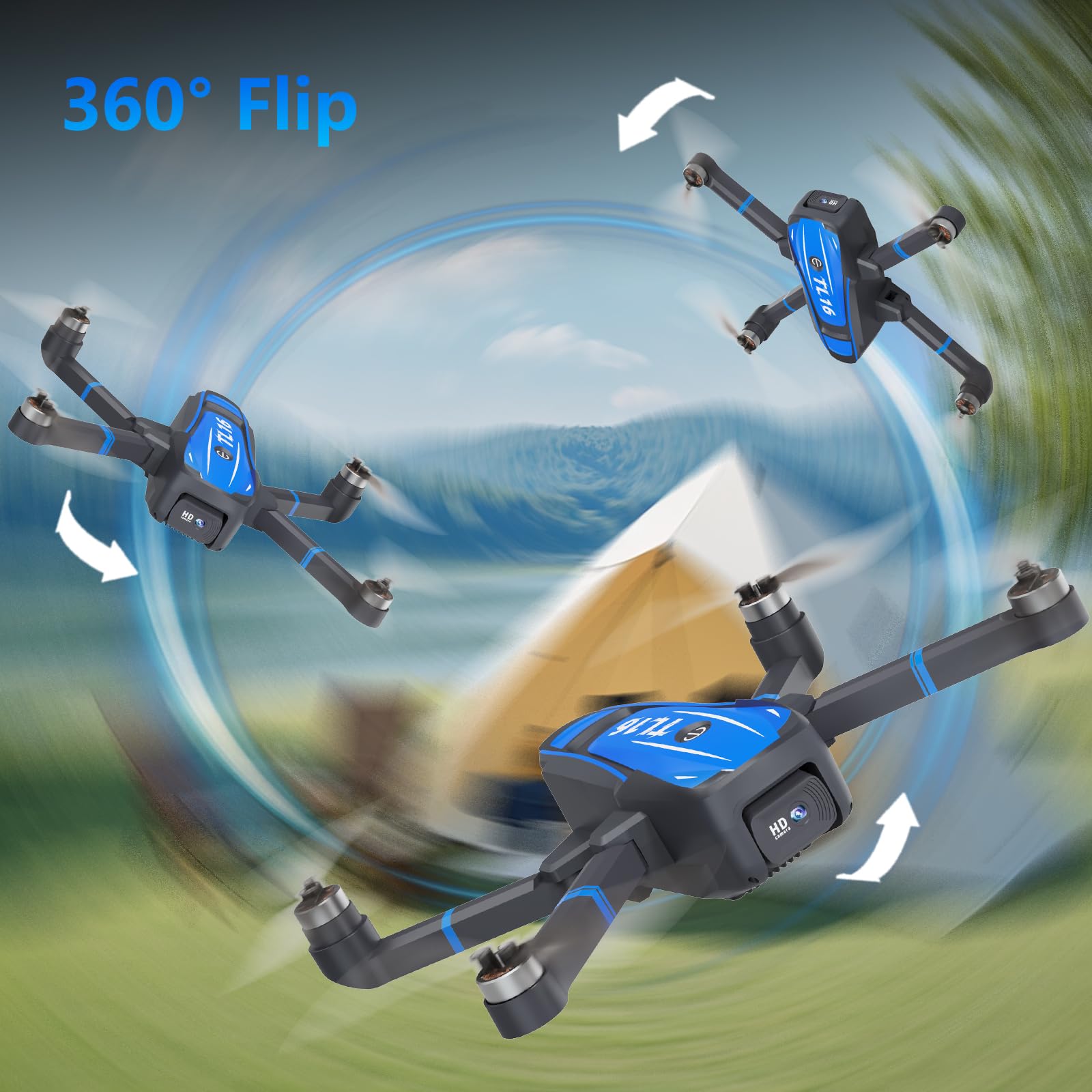 Toladrone Brushless Motor Drohne für Anfänger, TL16 Mini Drohne mit Kamera 4K RC Faltbar Quadcopter für Erwachsene, Drohnen mit Headless Modus 360° Flip Höhenlage Halten, Blau