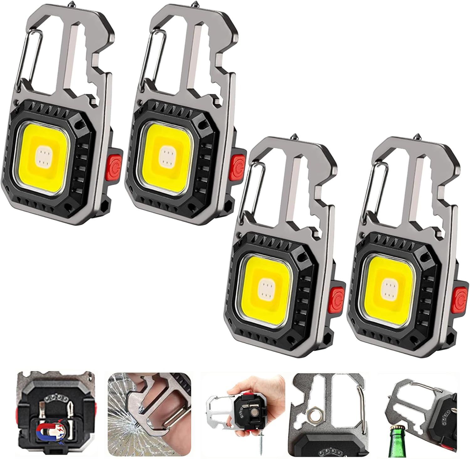 MAKDAK Cob Keychain Work Light - 2PC EDC Keychain Flashlight Rechargeable, Super Bright Flashlight for Car Repair, Emergency(Silver)
