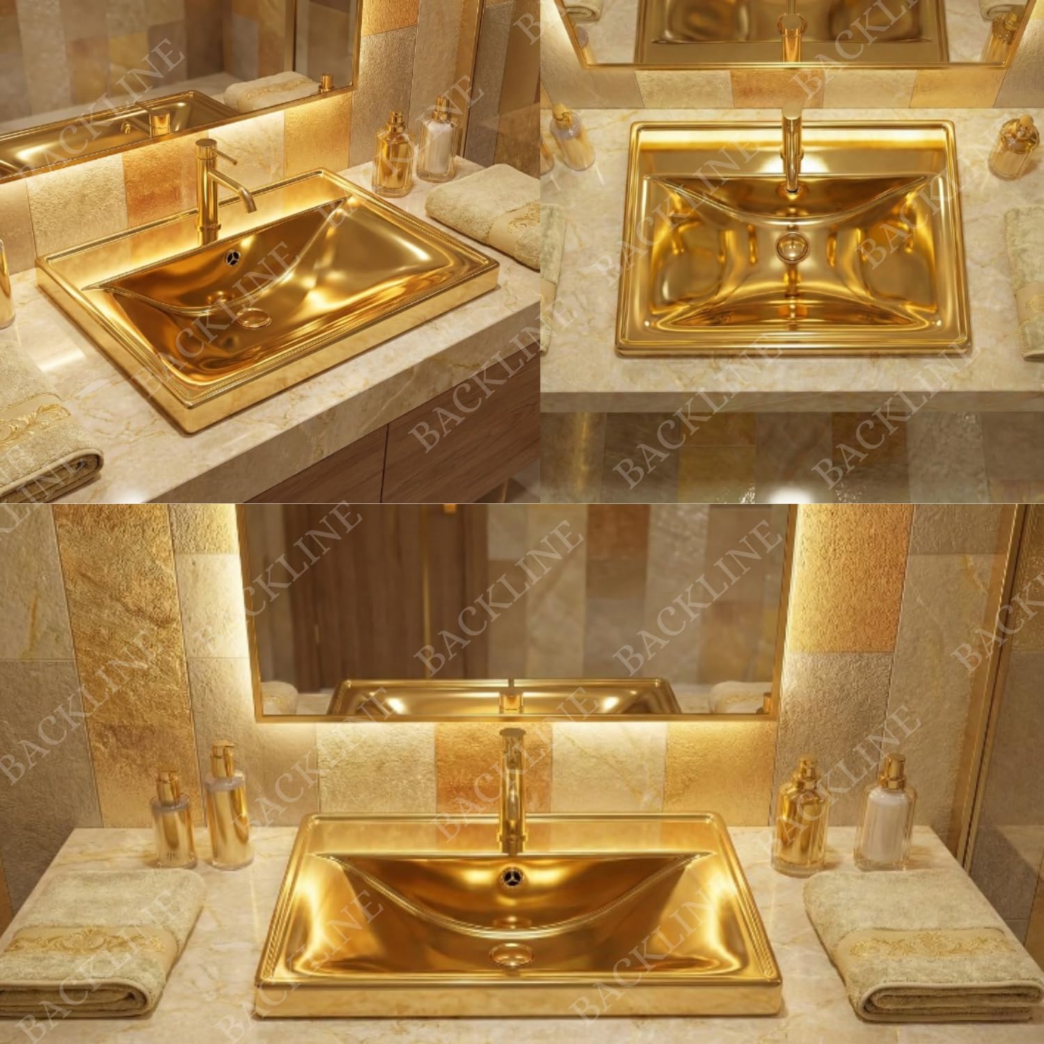 Backline Luxury Semi-Undercounter Basin | Ceramic Under Counter Wash Basin With Overflow | Undermount Bathroom Sink 51 x 40 x 18 Cm (Gold Glossy) 4