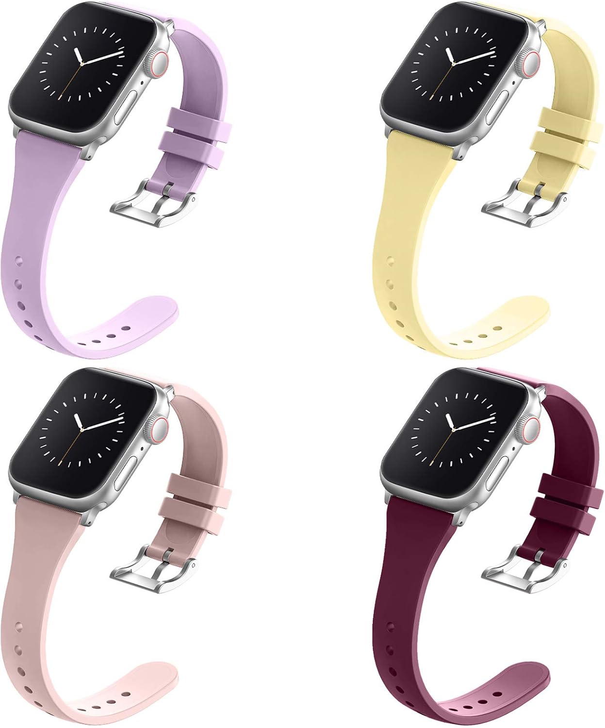 Adepoy Compatible with Apple Watch Bands 38mm 40mm 41mm 42mm 44mm 45mm for Women Men, Soft Silicone Narrow Slim Replacement Sport Wristbands for iWatch Series 7 6 5 4 3 2 1 SE