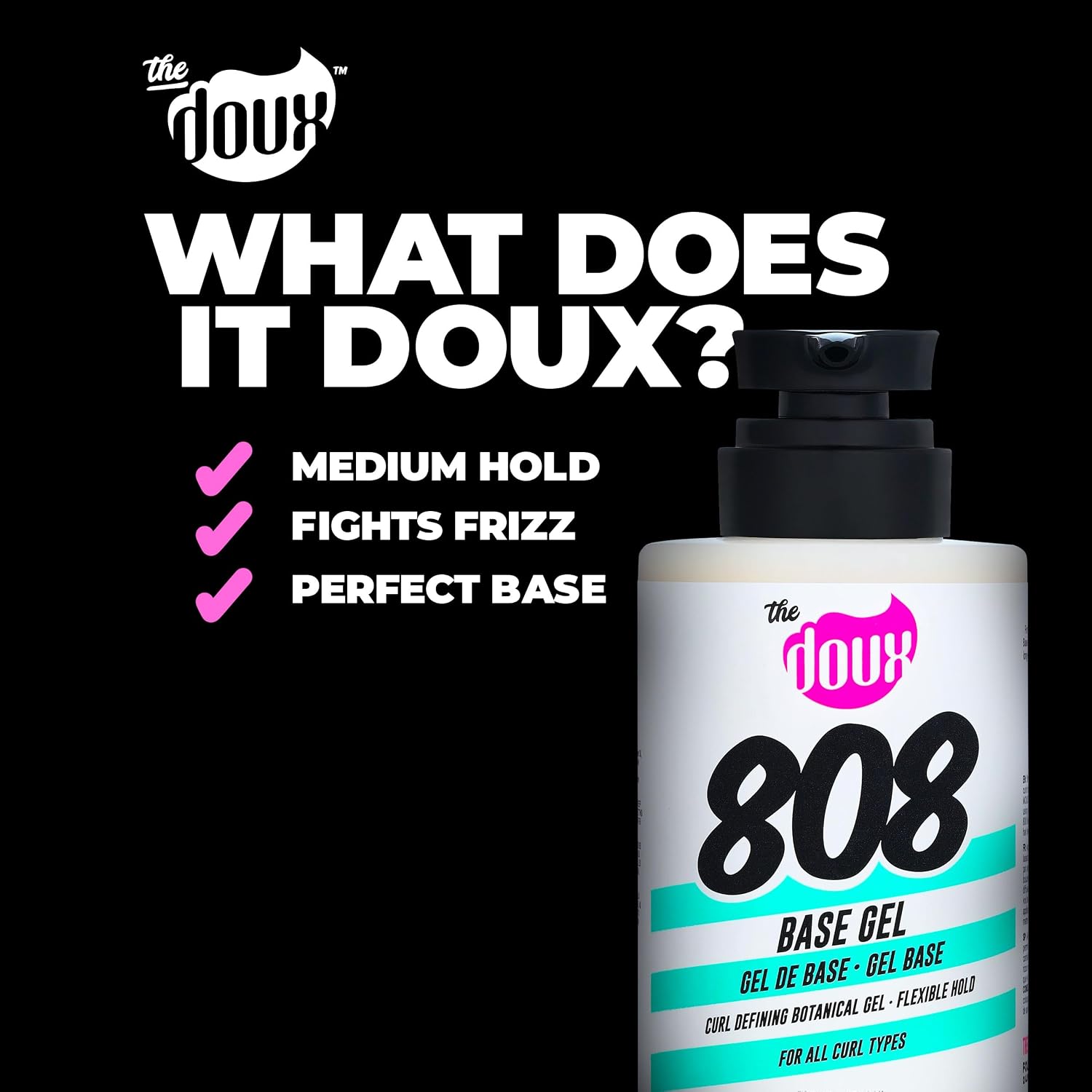 The Doux 808 Base Gel - Curl Defining Gel - Flexible Hold - For All Curl Types - Curly Hair Products for Women and Men - With Honey and Aloe