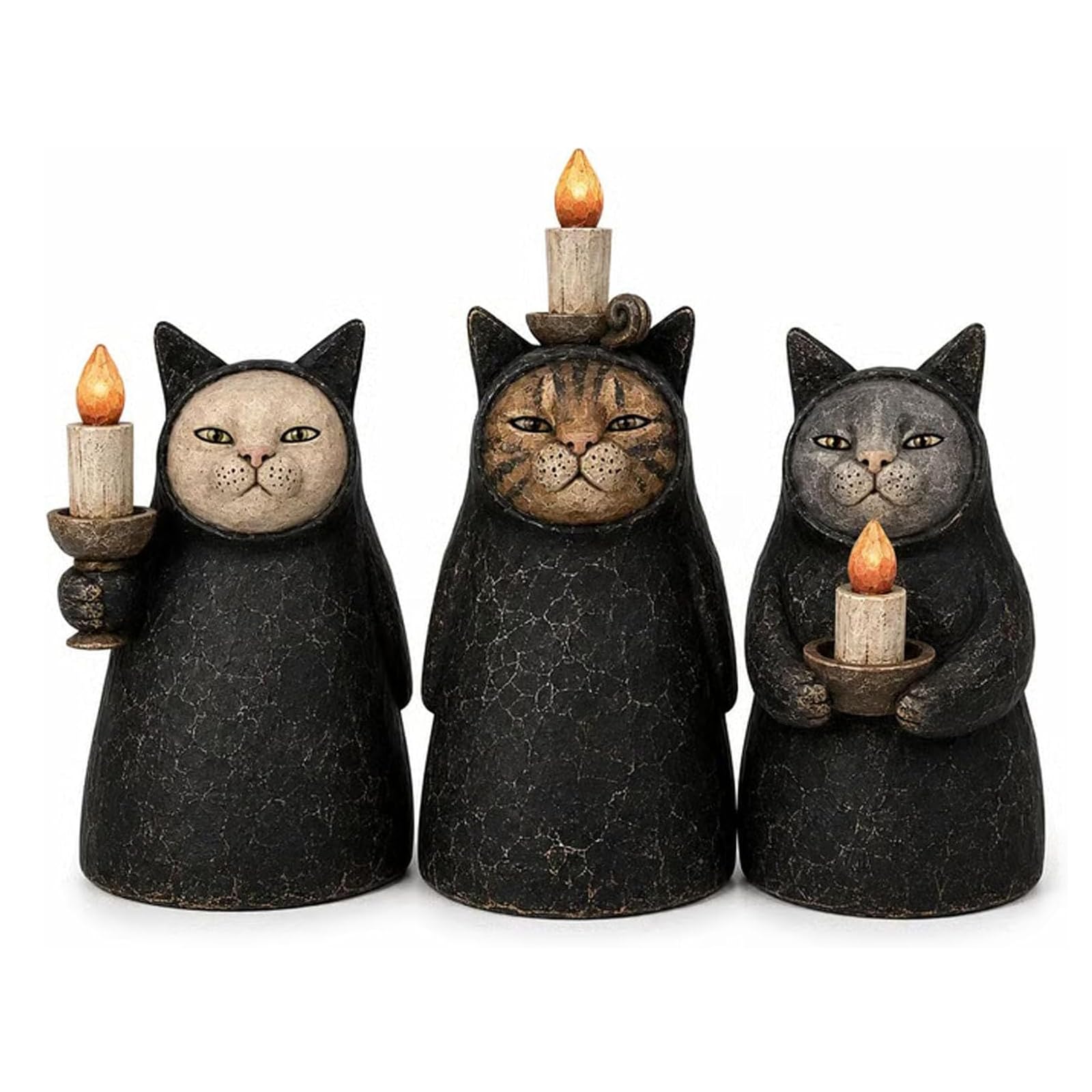 Candelabros góticos de resina de gato negro para decorar sin peligro de quemaduras