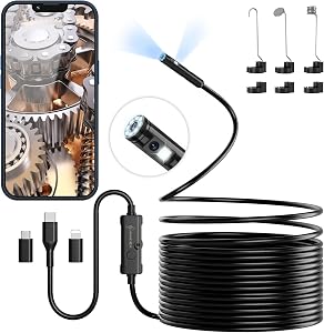 Endoscope Camera with Light, Ennovor Dual-Lens 1920P HD Borescope with 8 Adjustable LED Lights, 16.4ft Semi-Rigid Snake Endoscope Inspection, IP67 Waterproof and No WiFi Required for Android iOS