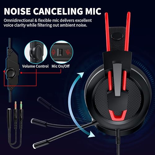 Miniatura 3 de Auriculares para juegos auriculares estéreo con cancelación de ruido y micrófono auriculares sobre la oreja para computadora portátil PS4