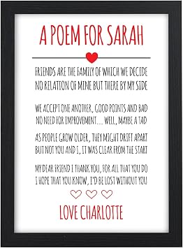 Beecreative PERSONALISED Best Friends Friendship Poem Gifts for Birthday, Christmas - Gifts for Best Friends, Her, Work Colleagues - PERSONALISED with ANY NAME and ANY RECIPIENT