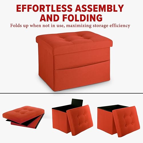 Miniatura 140 de LINMAGCO Taburete otomano plegable con bolsillo lateral, moderno, corto, sofá, tela de lino, 17 x 13 x 13 x 13 (color azul niebla) azul (Fog