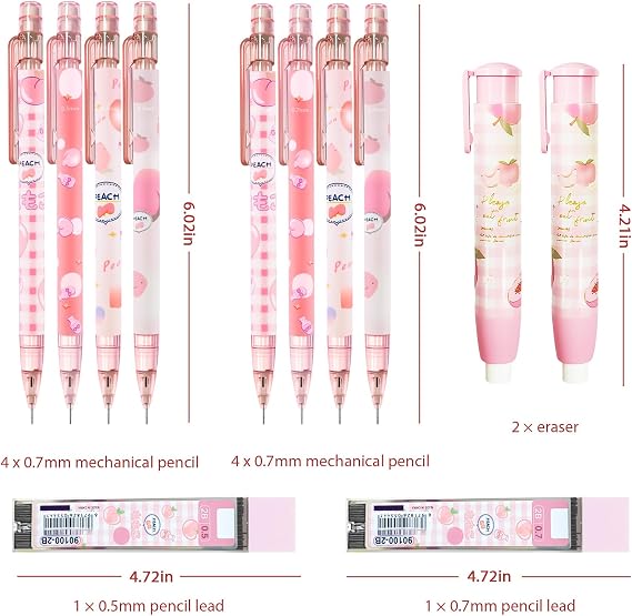 Cute Pink Coquette Peach Mechanical Pencil Set