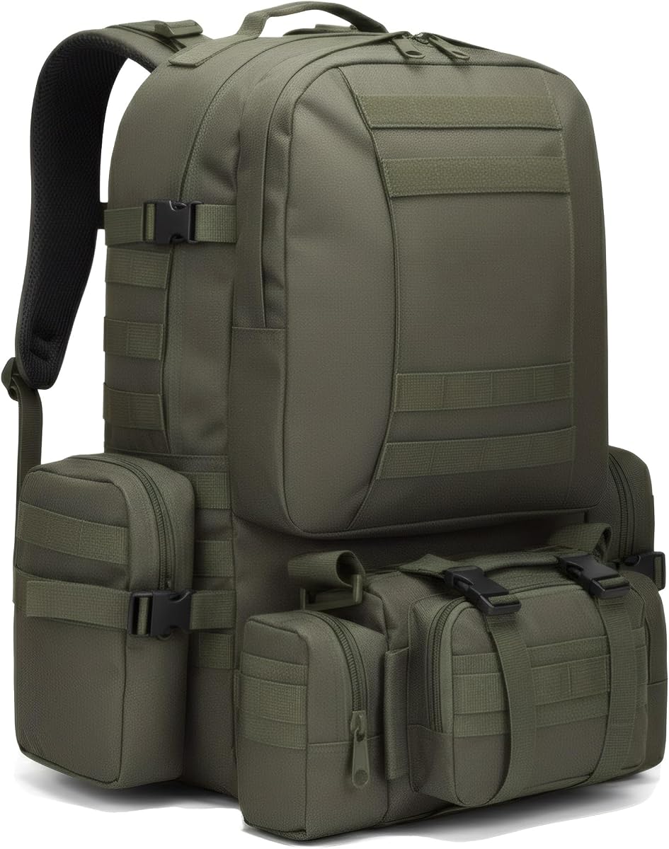 Military Tactical Backpack for Men 60L Waterproof Bug Out Bag Survival Rucksack Go Bag Emergency Molle System Army 3 Day Assault Pack for Hiking Hunting Camping Green
