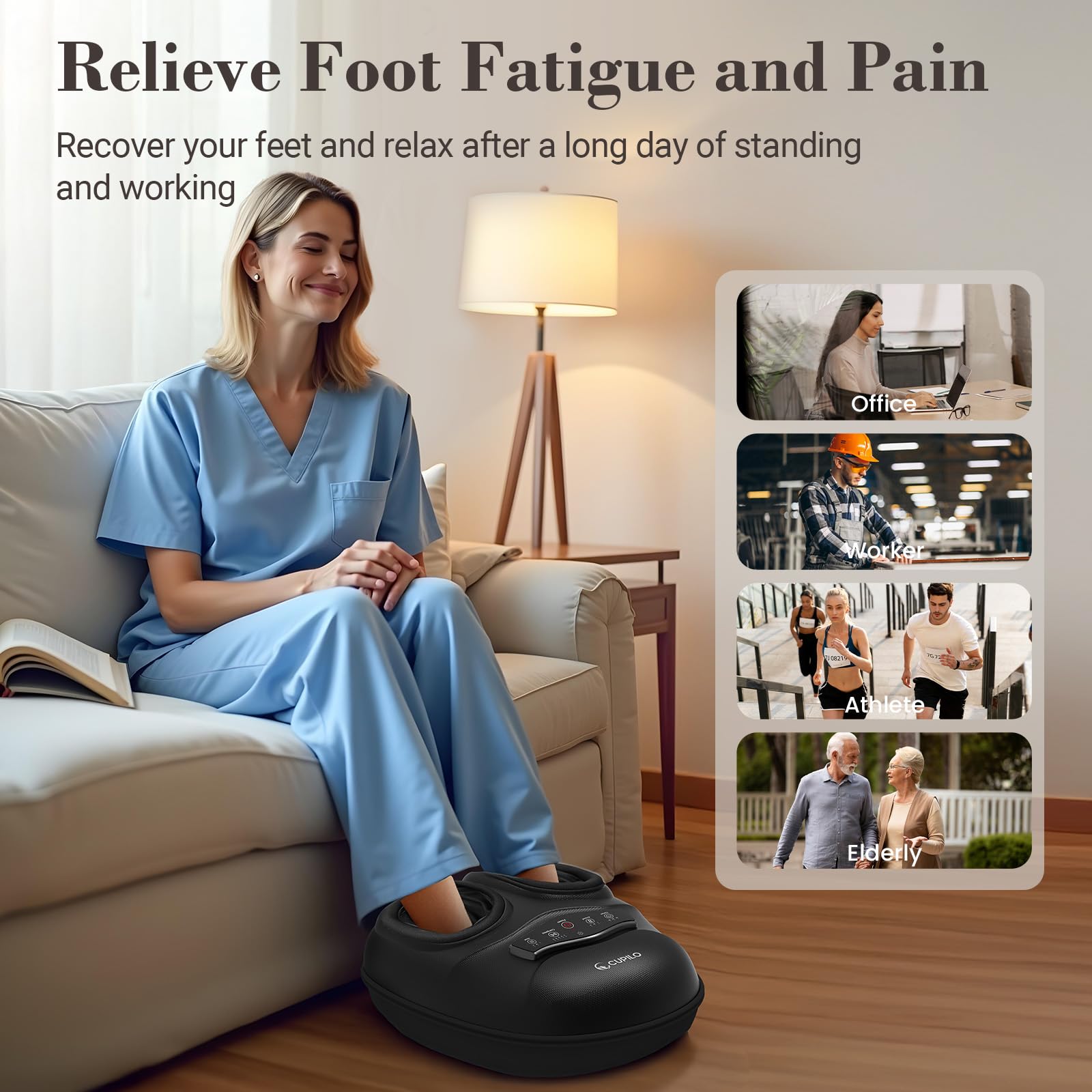 CuPiLo Massaggiatore per piedi shiatsu con calore: massaggiatore plantare aggiornato con telecomando per fascite plantare, compressione regolabile e calore per neuropatia, regalo per donne e uomini