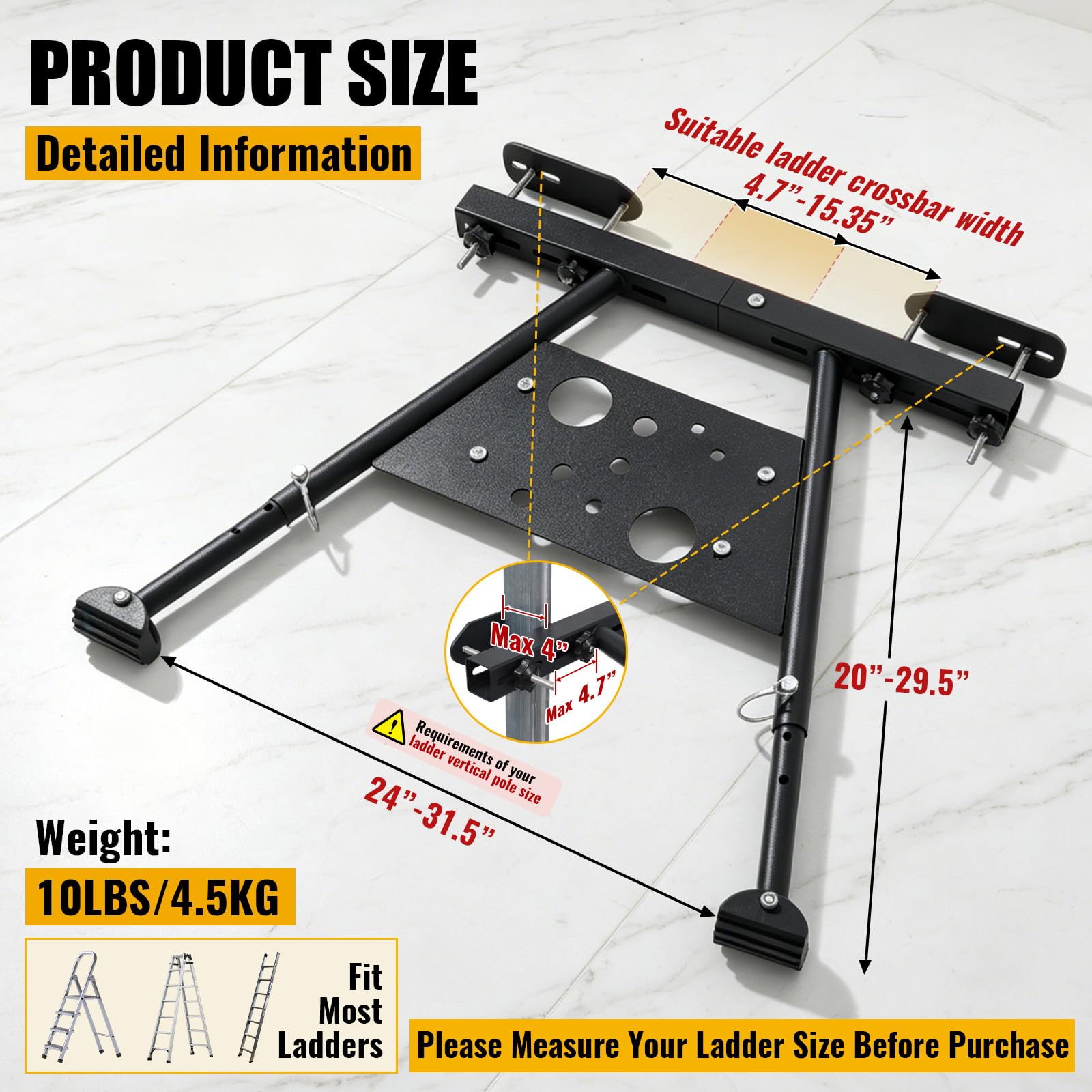 Leiterstabilisator, sicherer und zuverlässiger Leiterabstandshalter für Dach und Dachrinnen, rutschfeste Gummiunterlage, verstellbare Länge 55,9 - 74,9 cm, Leiterstabilisator, Luftfahrtmaterial, 136