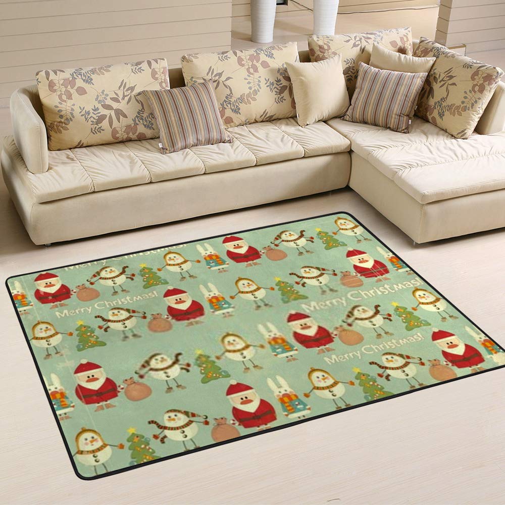 Tapis de Noël vert Ruchen 180x120 cm avec bonhomme de neige