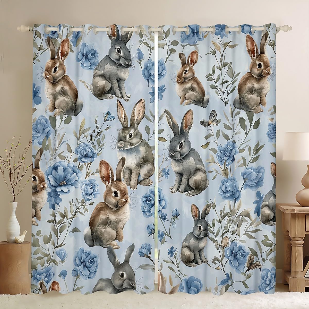 Erosebridal Easter Egg Curtains & Drapes, Happy Easter Theme Curtain 42" Wx63 L 2 Panels Watercolor Polka Dot Blackout Curtains for Kids Girls Boys Teens Women, Rainbow Cartoon Window Treatments