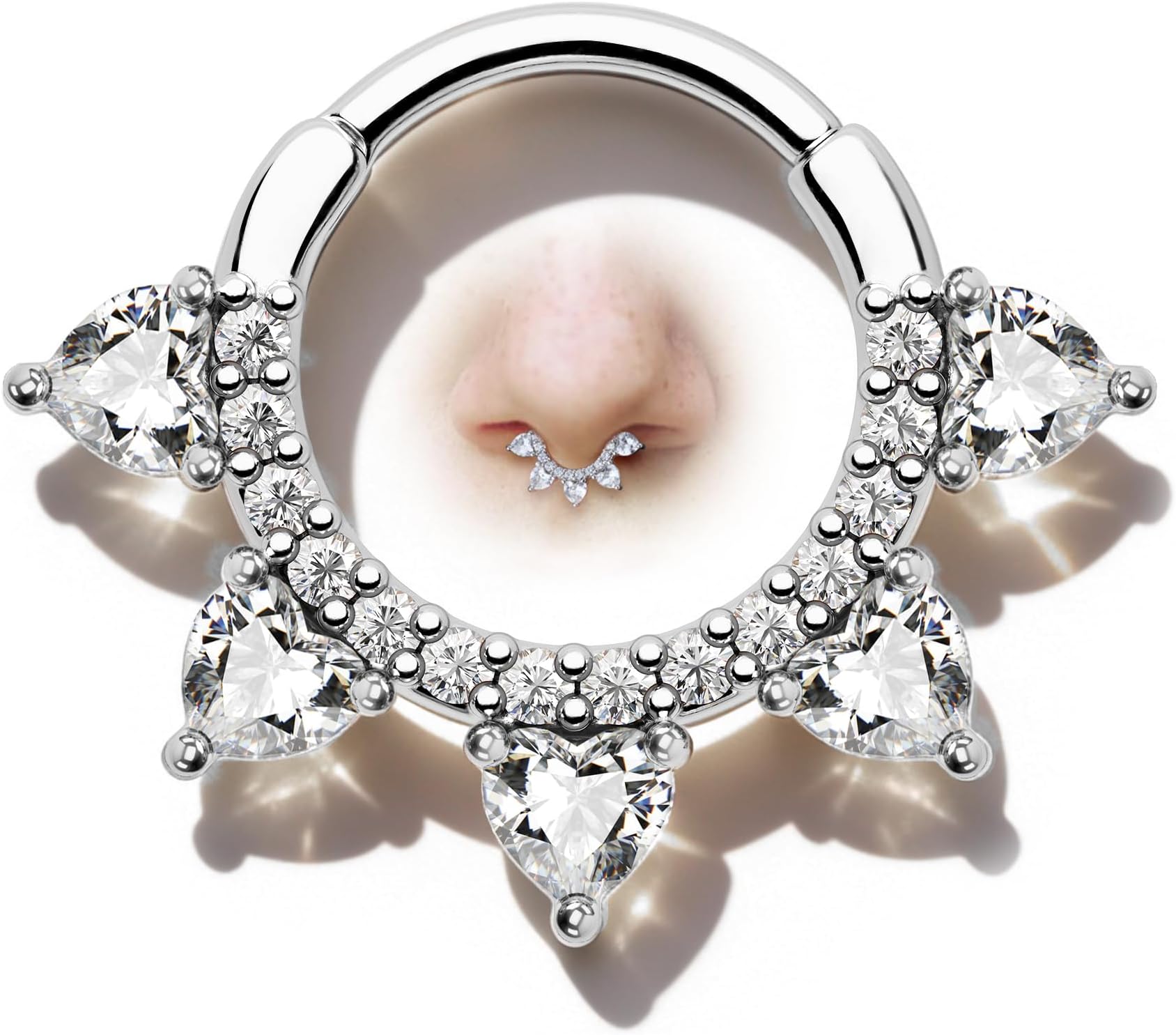 COCHARM 16G Septum Ring Flower Septum Jewelry Rose Gold Daith Earrings for Women Dainty Daith Piercing Jewelry Stainless Steel Hypoallergenic