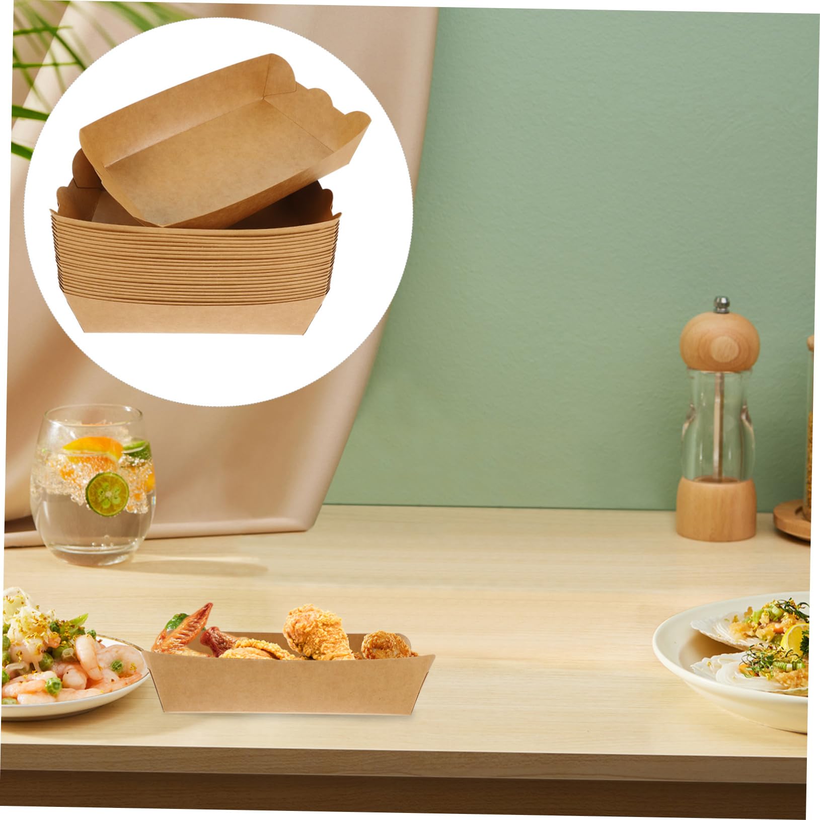 YARNOW Scatola a Barca in Carta per Alimenti 100 Pezzi, Kraft | Pollo Fritto e Patatine, Apertura Ampia, Contatto Diretto Cibo, Adatta a Picnic e Feste
