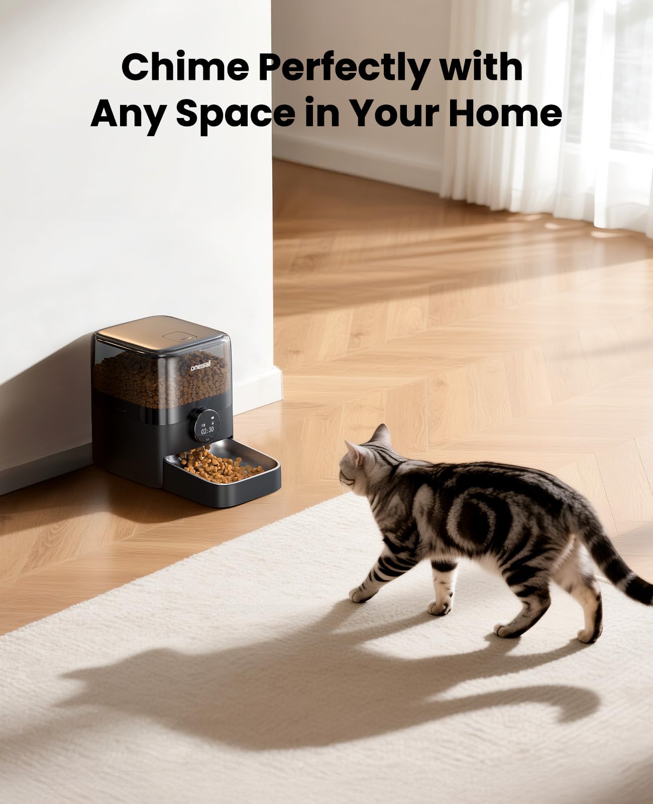 oneisall Automatic Cat Feeder for Large Kibble and Snacks, 12 Cups/3L Timed Pet Feeder for Cats Indoor, Programmable Dry Food Dispenser (Black) - image 7