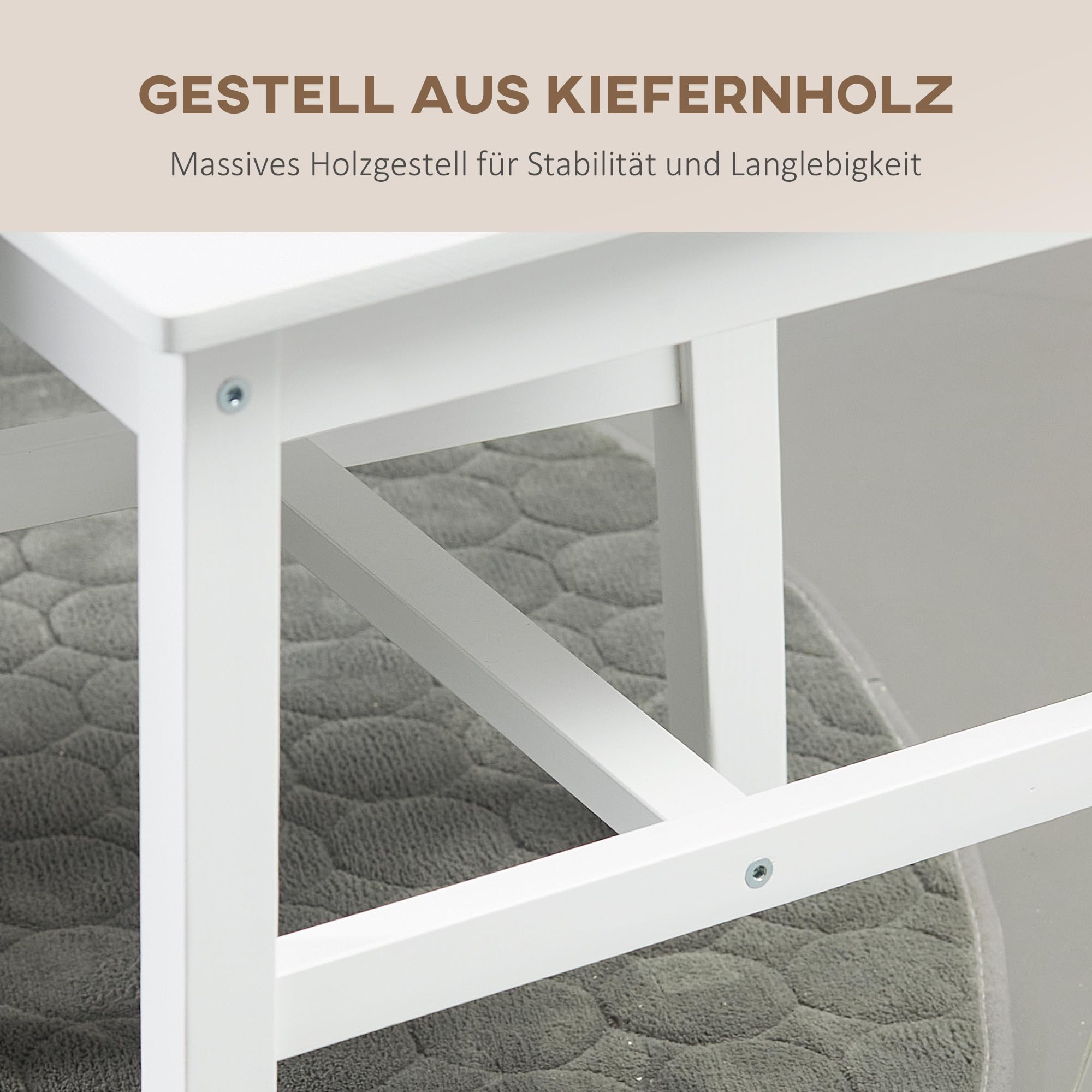 HOMCOM Esszimmerstühle 4er Set mit Rückenlehne Wohnzimmerstuhl, Weiß | Küchenstuhl, Stühle, Essstühle aus Massivholz, für Esstisch