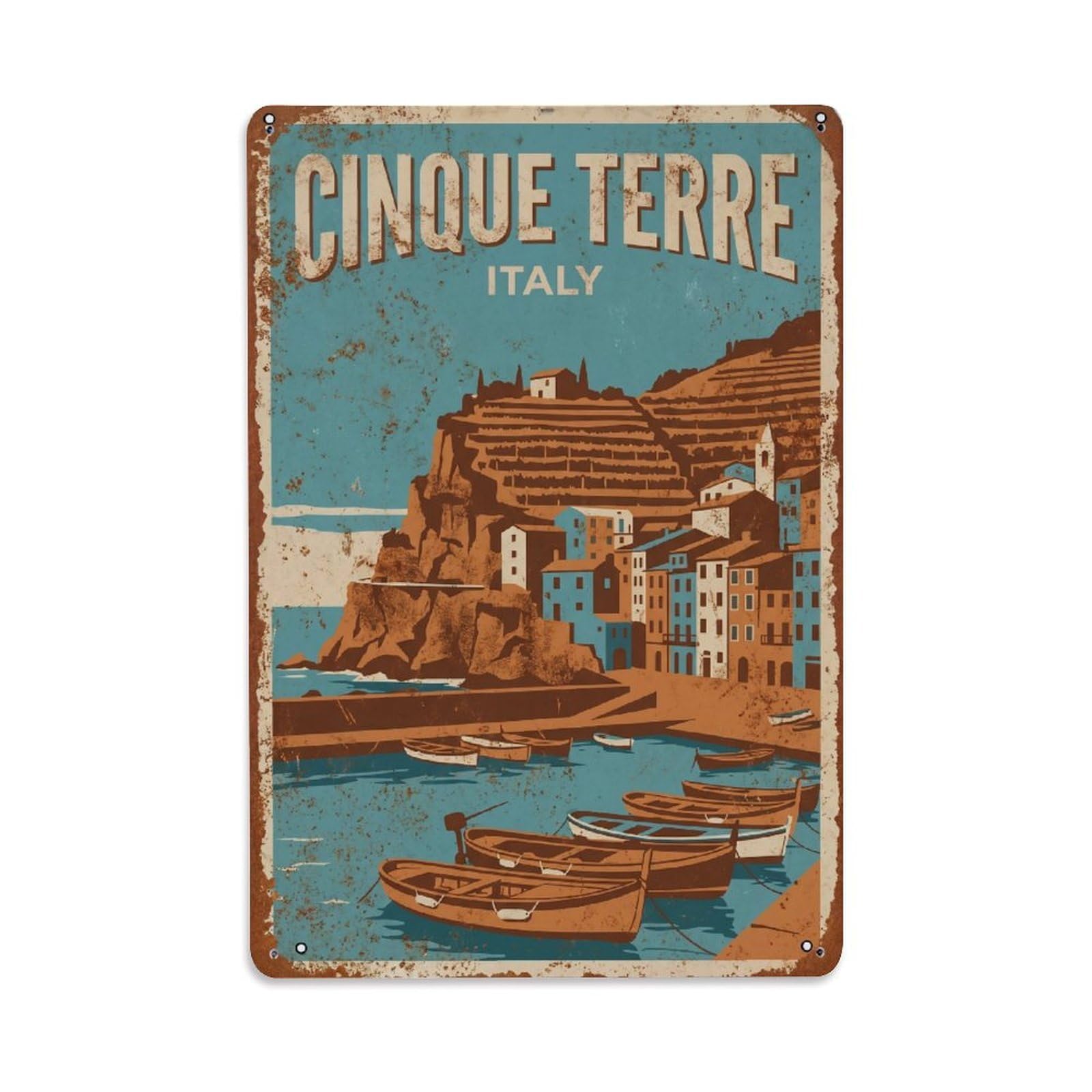 Metal Tin Sign Italy Cinque Terre Vintage Travel