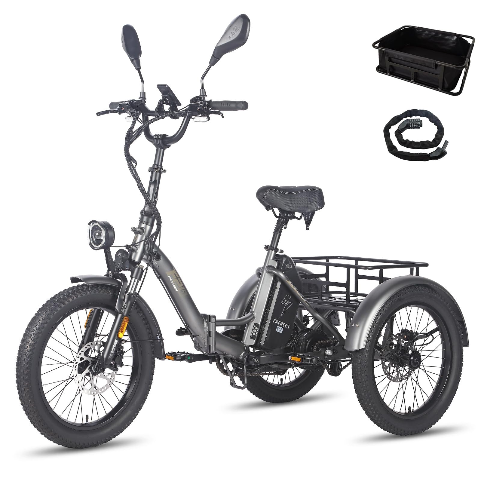 Scooter elettrico a 3 ruote per la mobilità, triciclo cargo elettrico con batteria rimovibile, design pieghevole, assistenza elettrica per la mobilità degli anziani