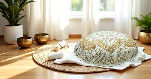 Miniatura 8 de Funda de almohada grande de 32 pulgadas con mandala dorada Barmeri, para meditación, asiento otomano, hippie, decorativo, bohemio, puf otomano, puf