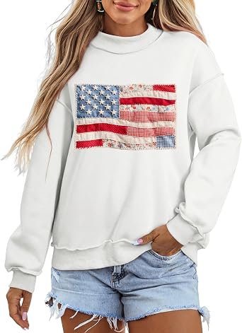 wihnsinop Womens Reversible USA America Graphic Sweatshirt Mock Neck Oversized Patriotic Holiday Pullover Fleece Top