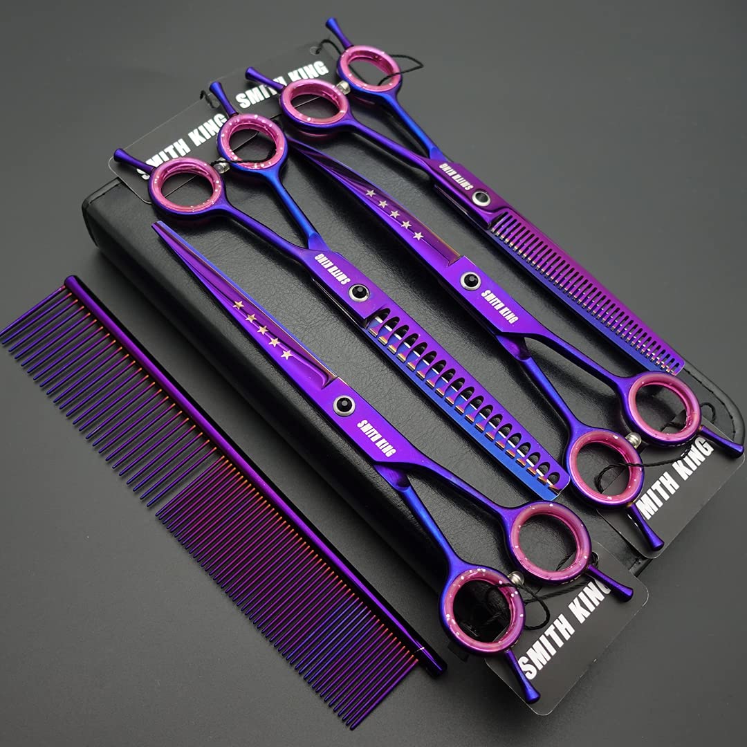7,0 Zoll Professional Set de ciseaux de toilettage pour chiens Gerade & Ausdünnen & Gebogen & Chunker & Kamm 5 Stück in 1 Set für Linkshänder & Rechtshänder