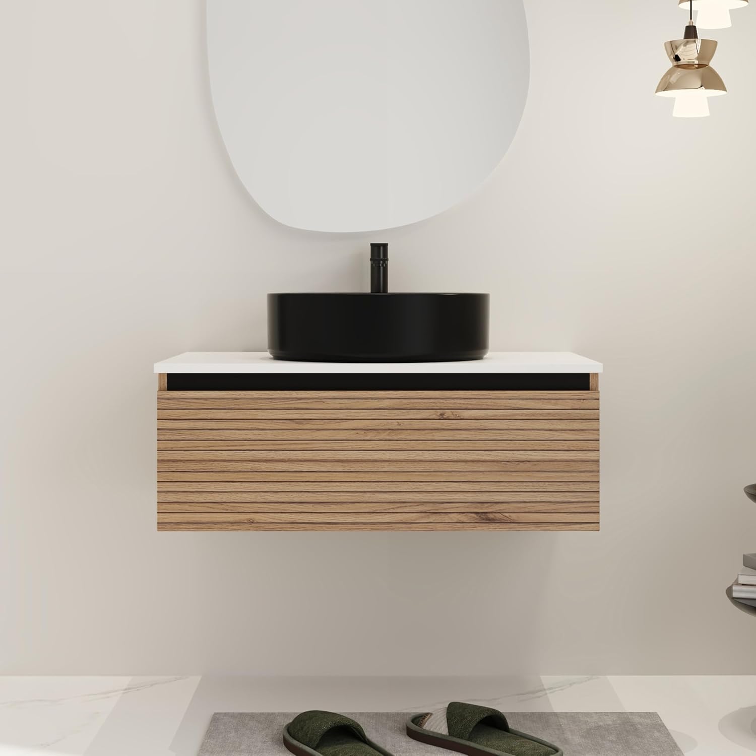 30 Inch Black Modern Floating Bathroom Vanity with Sink Combo, 30 Inch Bathroom Vanity with Sink, Modern Wall Mount Storage Cabinet for Small Space