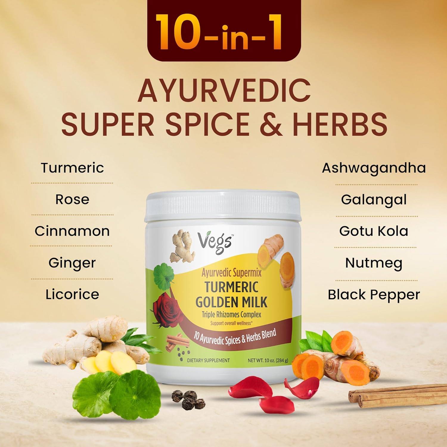 Turmeric Golden Milk Powder (150 Servings) - Ayurvedic Triple Rhizomes Spice Mix, Organic Turmeric Golden Latte with Ginger, Rose, Cinnamon, Ashwagandha for Immune, Focus, Cognitive - 10 oz - Image 2