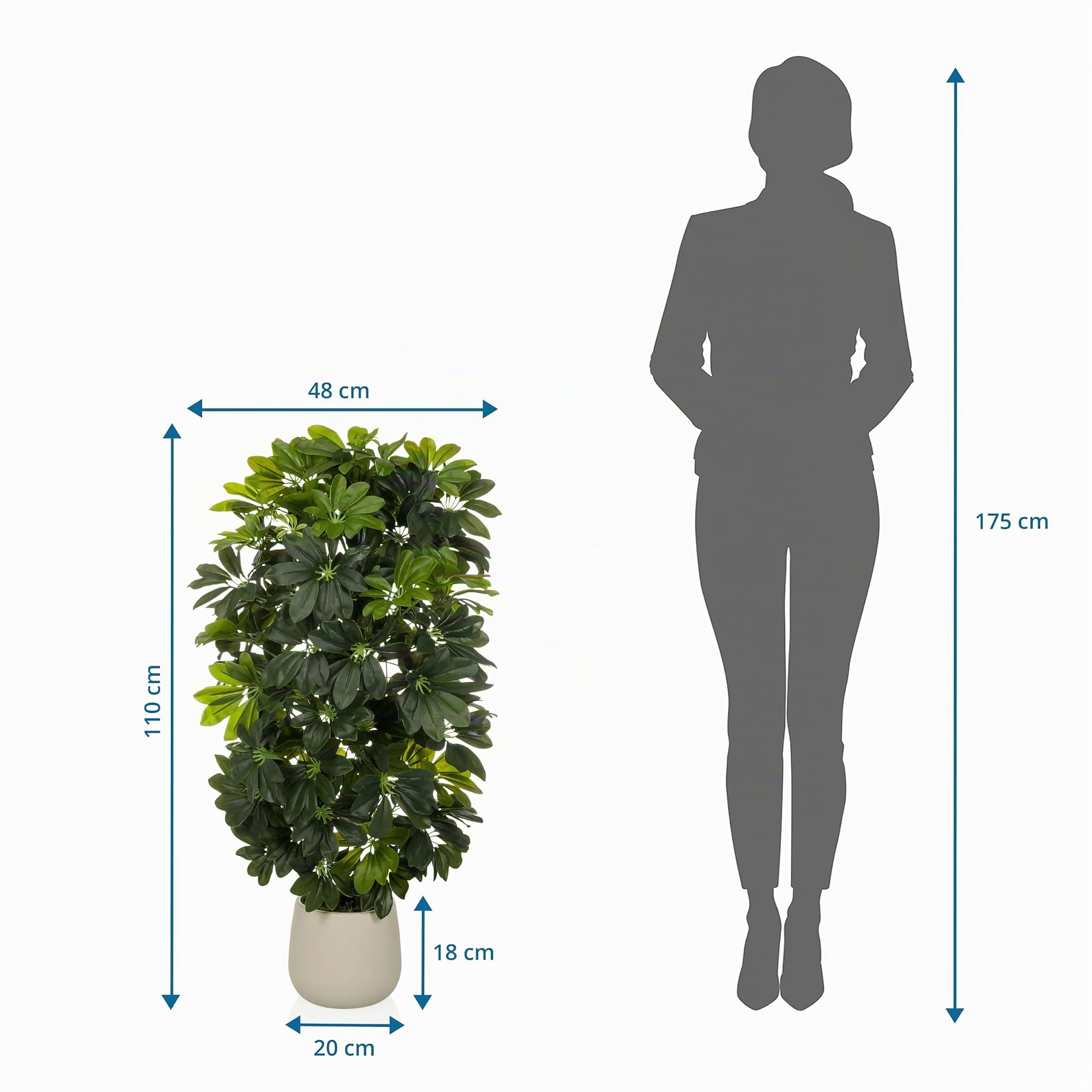 hjh OFFICE - Pianta artificiale Schefflera 2 – Imitazione sempreverde ca. 110 cm | Täuschend echt, miscela di plastica di alta qualità, facile da mantenere e inodore