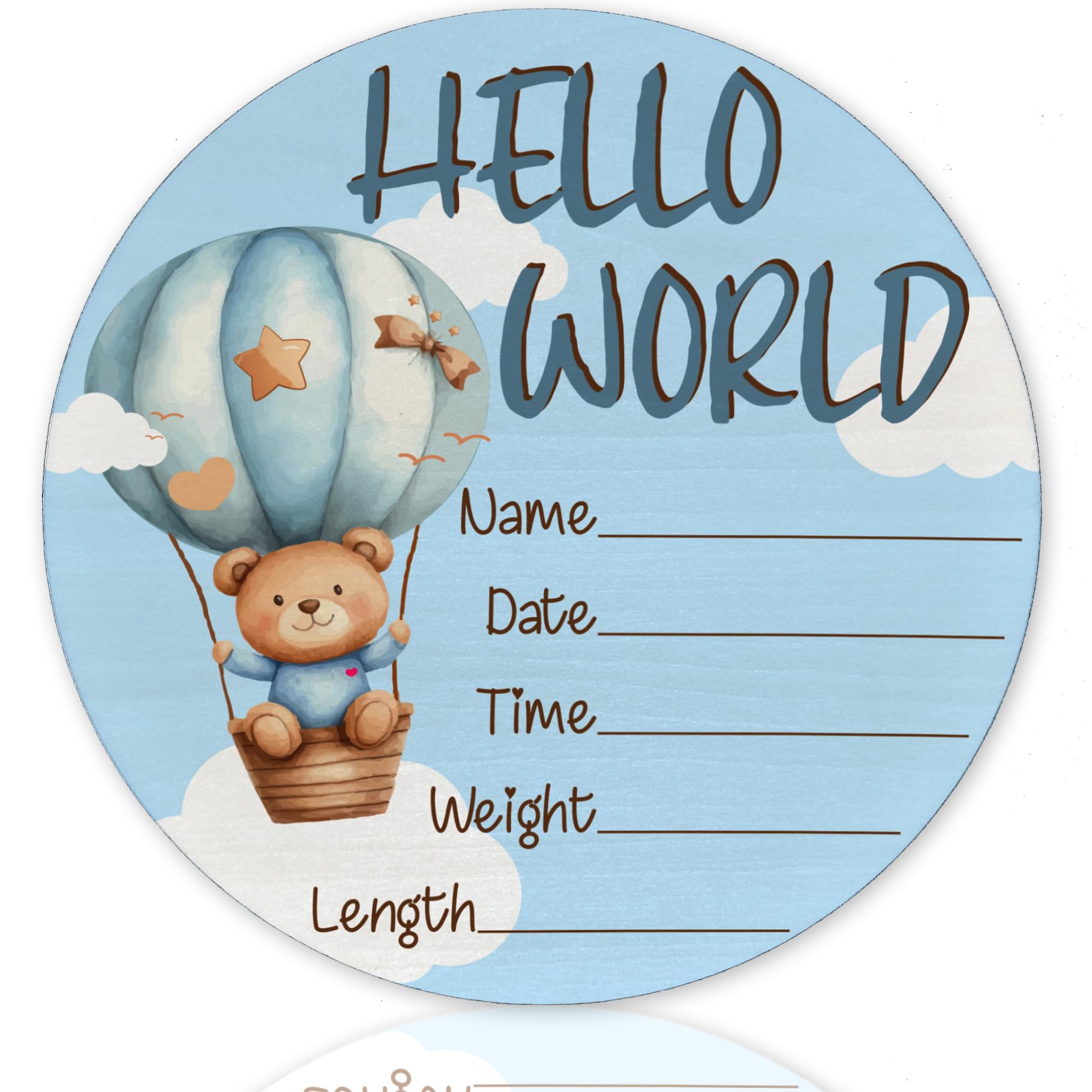 Blue Bear Baby Announcement Sign, Wooden Nursery Birth Name Plaque 6in