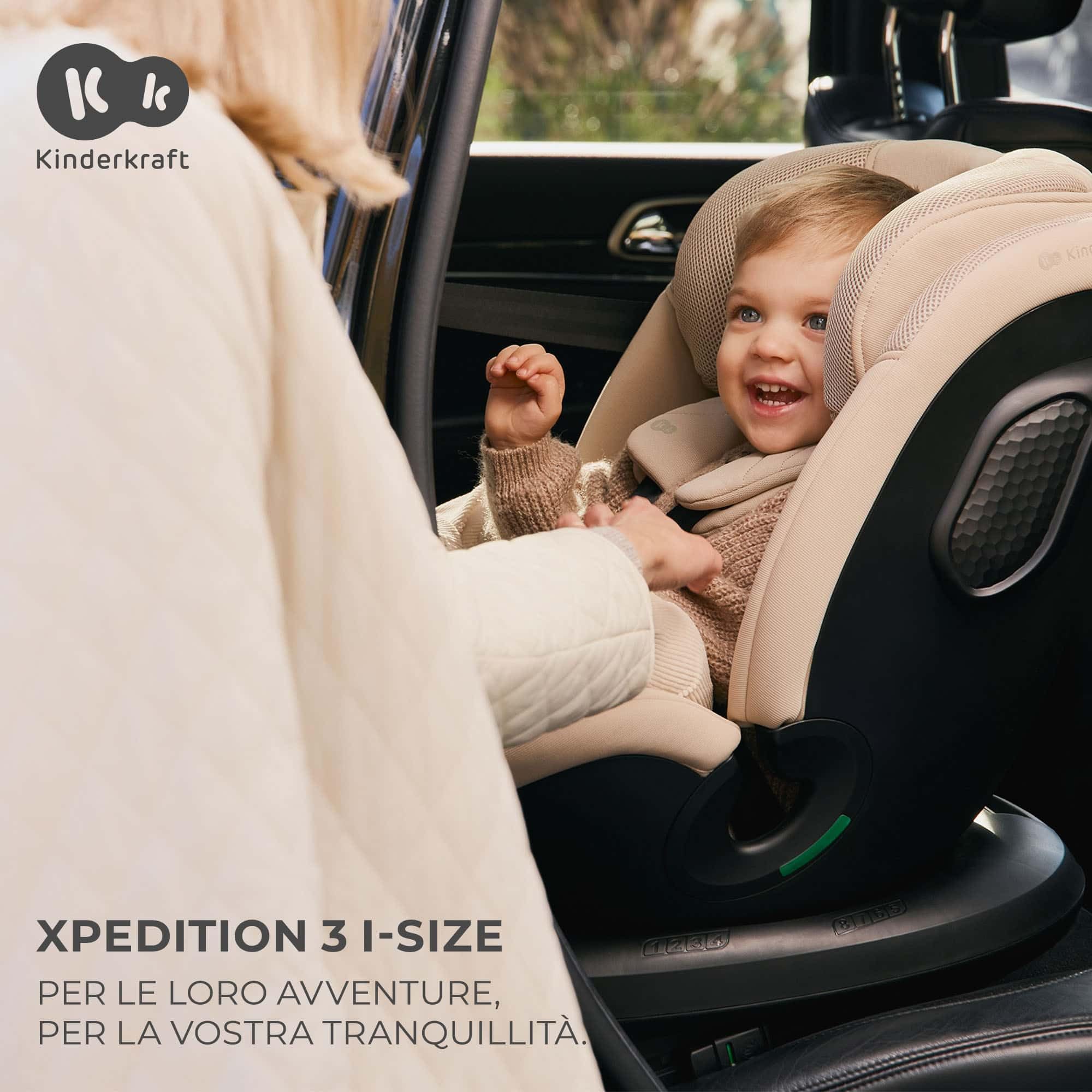 Kinderkraft XPEDITION 3 I-SIZE 40-150 cm, Seggiolino auto 0-36 kg, 360 girevole, Isofix Base, Reclinabile Posizione sdraiata, Poggiatesta regolabile, Gruppo 0 1 2 3, SPS+, H-GUARD+, Nero