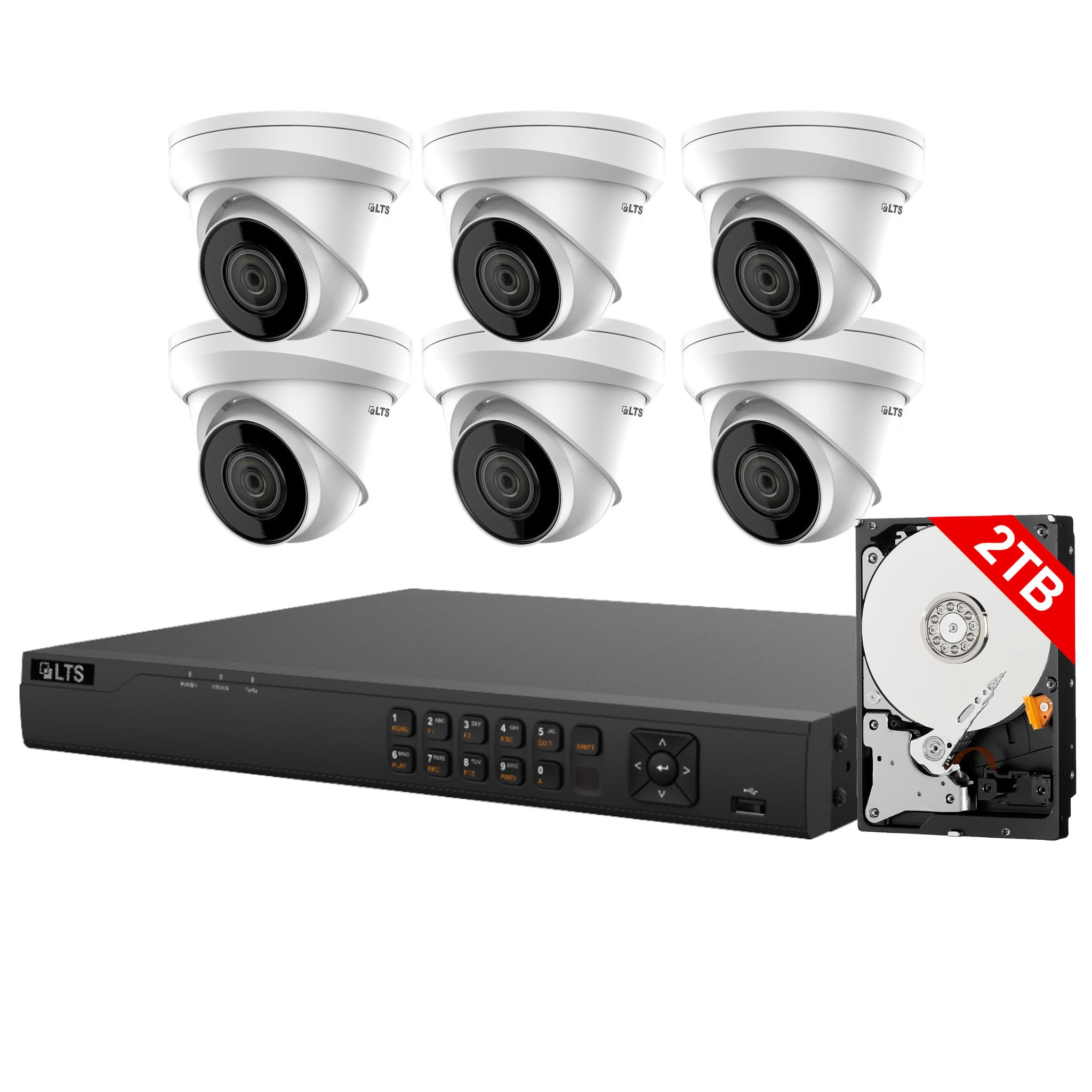 LTS 8ch PoE Security Camera System, 8-ch NVR with 2TB HDD + 4MP IP Cameras (6 Turret Cameras)
