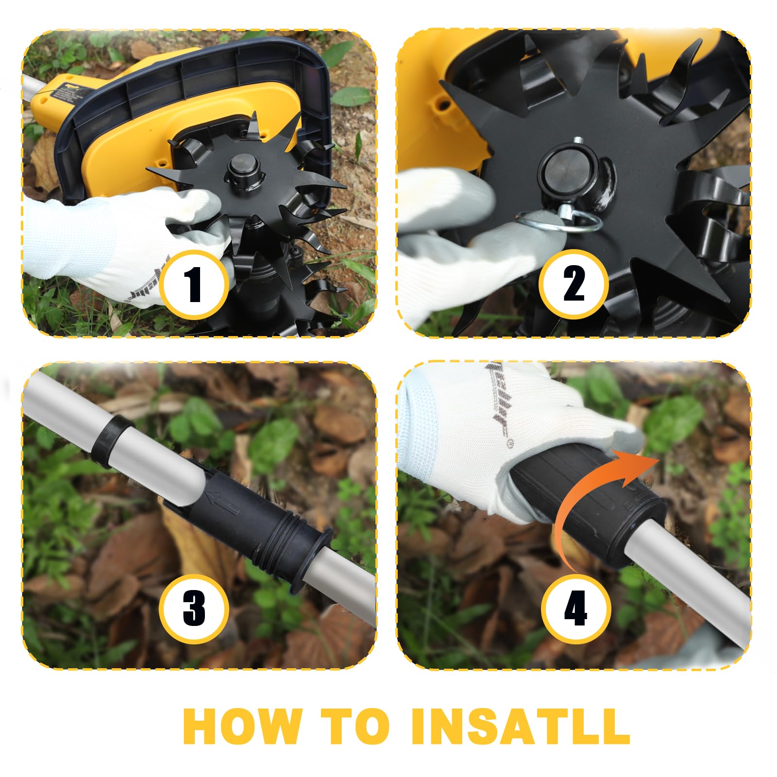 Cultivador de jardín inalámbrico compatible con batería Dewalt de 20 V máximo, solo herramienta, 48 dientes de acero, 8.7 pulgadas de ancho, 16 cm de profundidad, pequeño rotocultor eléctrico portátil