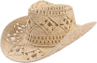 Western Cowboy Hat for Men and Women - Unisex Sun Protection Curled Edge Wide Brim Straw Hat
