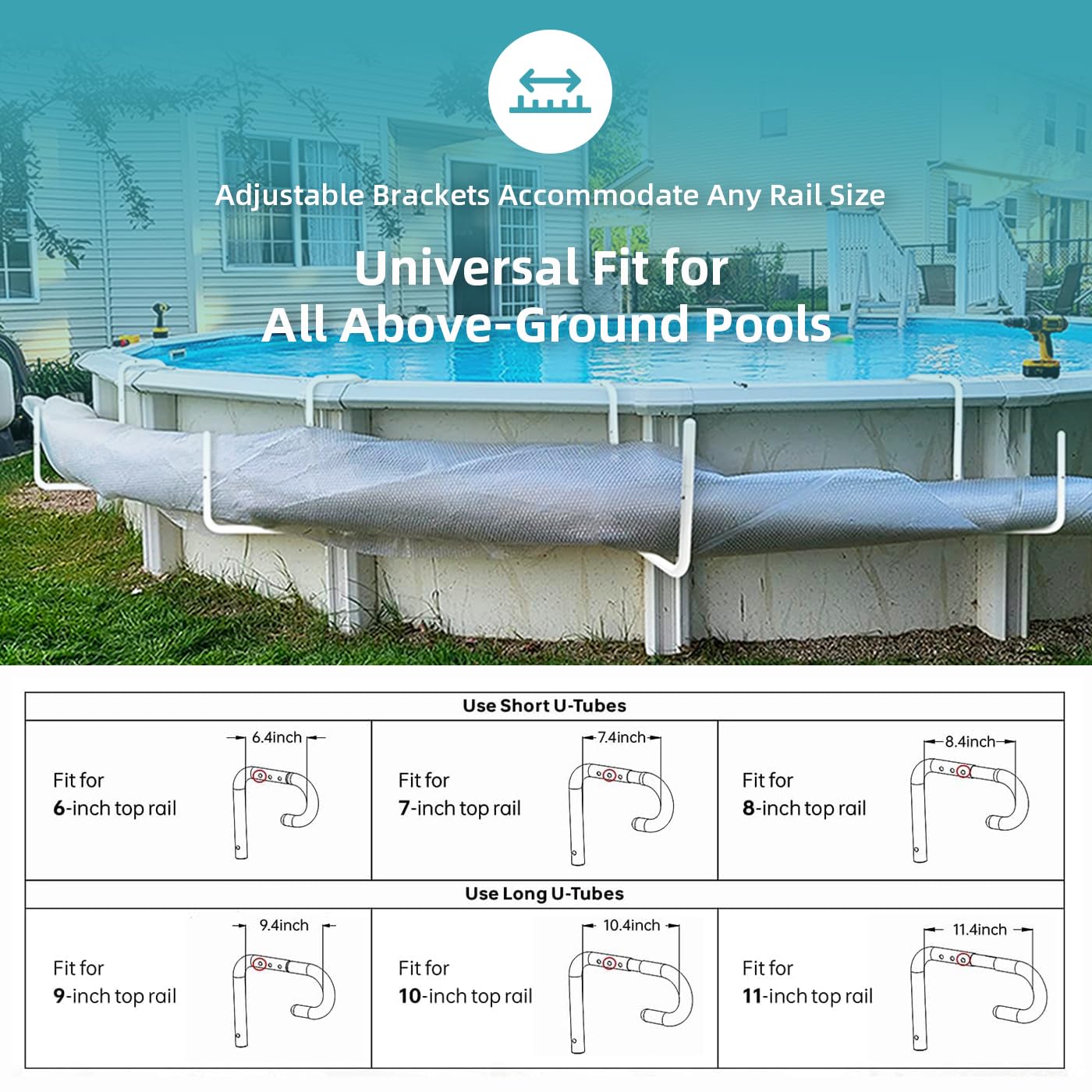 5-Pack Heavy-Duty Adjustable Solar Cover Holder For Above Ground Pools – White