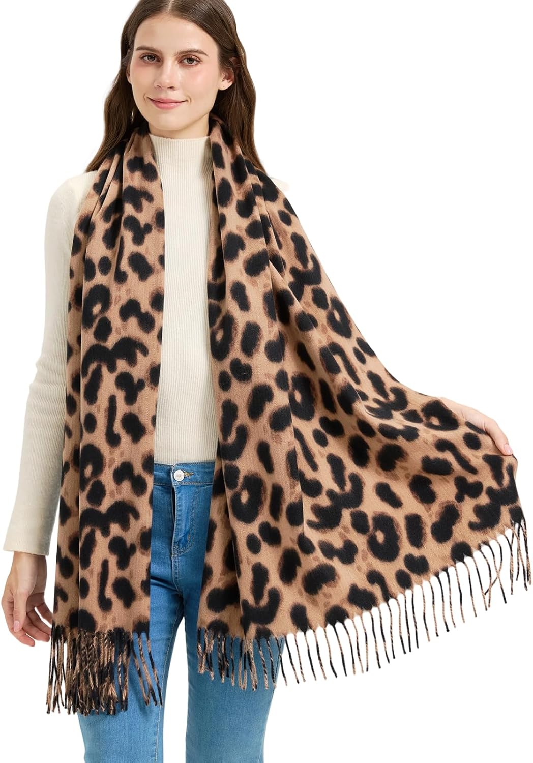 Winter Pashmina Scarf Shawl-Super Soft Warm Fashion Leopard Pashmina Wrap for Women Travel - Image 3